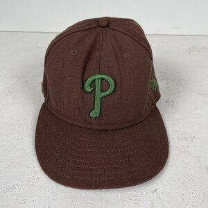 Philadelphia Phillies New Era Baseball Cap Mens 7 3/4 Brown Hat Green Logo